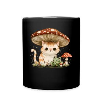 Cottagecore Esthétique Kawaii Chat Grenouille Champignon W - Mug uni - noir - Devant