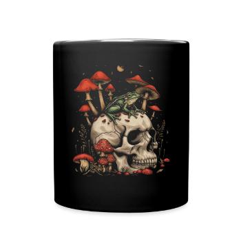 Cottagecore Aesthetic Frog Skull Mushroom Vintage - Full Colour Mug - black - Front