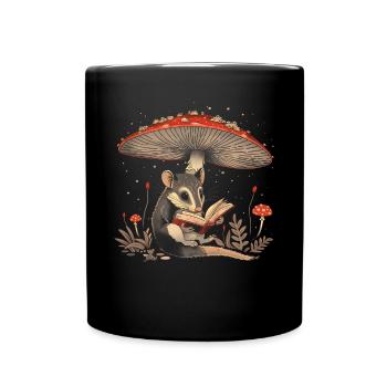 Cottagecore Aesthetic Opossum Reading Book Mushroom Witc - Full Colour Mug - black - Front