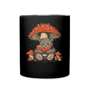 Cottagecore Aesthetic Bear Reading Book Mushroom Witch - Full Colour Mug - black - Front