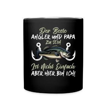 Angler Papa Angelrute Witziges Vatertag Fischer - Tasse einfarbig - Schwarz - Vorne