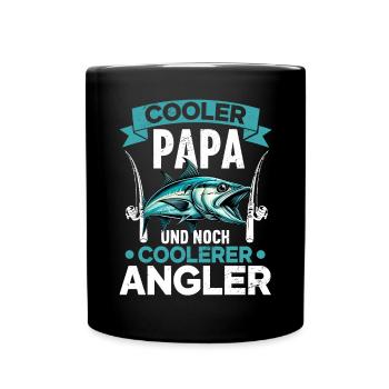 Angler Papa Angelrute Witziges Vatertag Fischer - Tasse einfarbig - Schwarz - Vorne