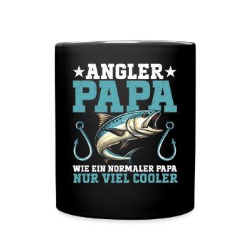 Angler Papa Angelrute Witziges Vatertag Fischer - Tasse einfarbig - Schwarz - Vorne
