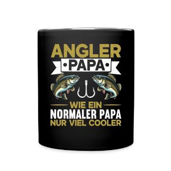 Angler Papa Angelrute Witziges Vatertag Fischer - Tasse einfarbig - Schwarz - Vorne
