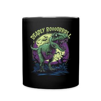 Zombie T-REX – Deadly Roar für Dinoliebhaber - Tasse einfarbig - Schwarz - Vorne
