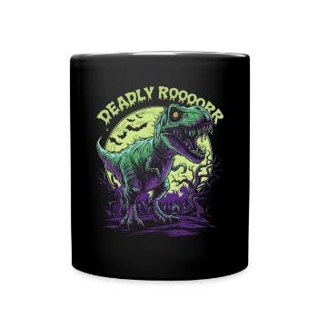 Zombie T-REX – Deadly Roar für Dinoliebhaber - Tasse einfarbig - Schwarz - Vorne