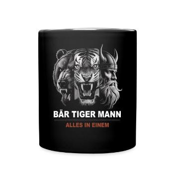 Bär, Tiger, Mann – Alles in Einem Kraftvoller Look - Tasse einfarbig - Schwarz - Vorne