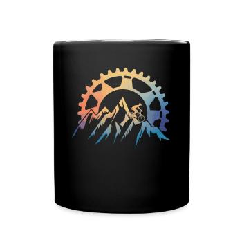 Mountainbike-Fahrer Sonnenuntergang Design - Tasse einfarbig - Schwarz - Vorne