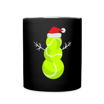Weihnachts Tennisball Schneemann - Tasse einfarbig - Schwarz - Vorne