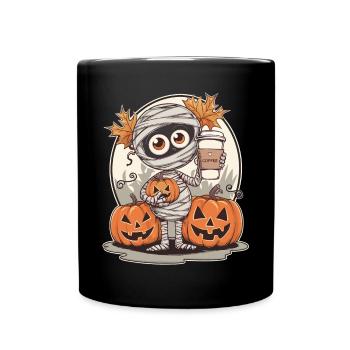 Creepy Little Mummy with Pumpkins - Full Colour Mug - black - Front