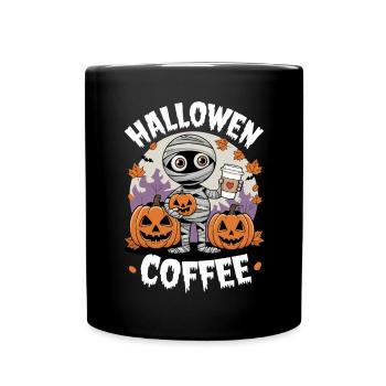 Momie d’Halloween avec des citrouilles et du café - Mug uni - noir - Devant