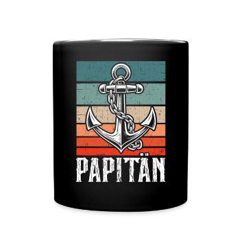 Papitän Lustiges Wortspiel Kapitän Papa Anker - Tasse einfarbig - Schwarz - Vorne