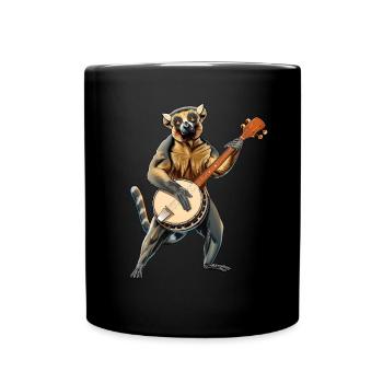 Lemur Ringtail Joueur de banjo bluegrass - Mug uni - noir - Devant