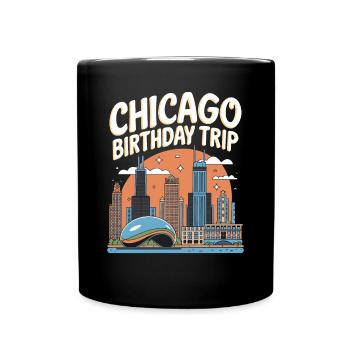 Chicago Geburtstag Reise Skyline - Tasse einfarbig - Schwarz - Vorne