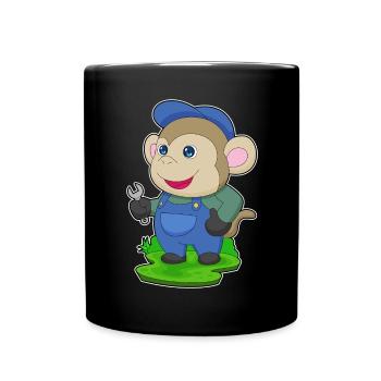 Affe Mechaniker Schraubenschlüssel Werkstatt - Tasse einfarbig - Schwarz - Vorne