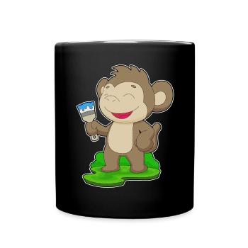 Singe Peintre Pinceau Peinture - Mug uni - noir - Devant