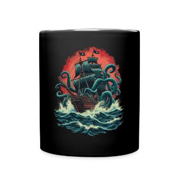 Bateau pirate Kraken Ocean Bataille Monstre marin géant - Mug uni - noir - Devant