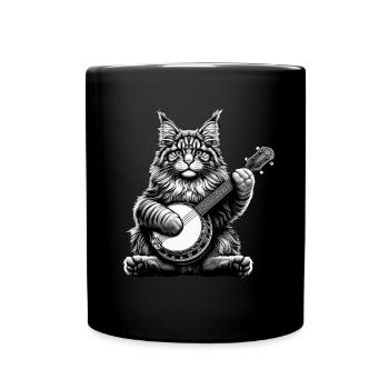 Maine Coon Cat Joueur de banjo bluegrass - Mug uni - noir - Devant