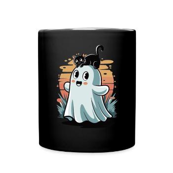Ghost meets cat - Full Colour Mug - black - Front