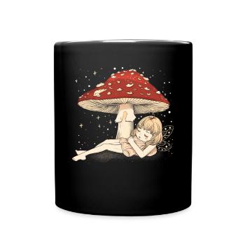 Cottagecore Ästhetische schlafende Fee Pilz Witchy - Tasse einfarbig - Schwarz - Vorne
