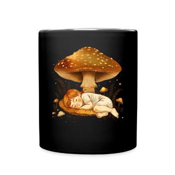 Cottagecore Aesthetic Sleeping Child Mushroom Witch - Full Colour Mug - black - Front