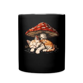 Cottagecore Esthétique Dormir Chat Tigré Champignon - Mug uni - noir - Devant