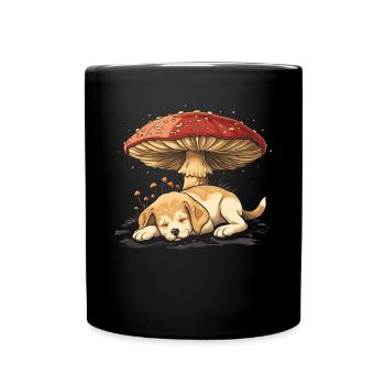 Cottagecore Ästhetischer Schlafhund Pilz Witchy - Tasse einfarbig - Schwarz - Vorne