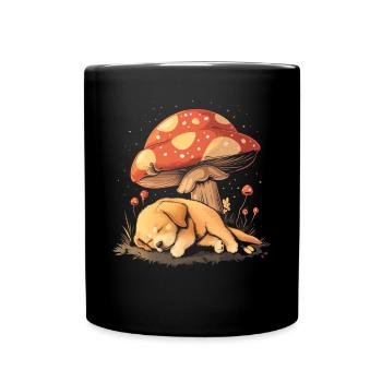 Cottagecore Aesthetic Sleeping Dog Mushroom Witchy - Full Colour Mug - black - Front