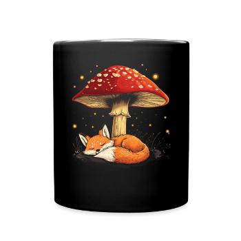 Cottagecore Aesthetic Sleeping Fox Mushroom Witchy - Full Colour Mug - black - Front