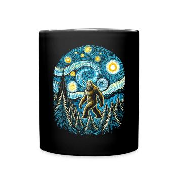 Bigfoot Sternennacht Wald Van Gogh Malerei Kunst - Tasse einfarbig - Schwarz - Vorne