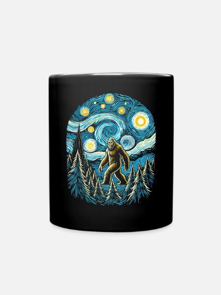 Bigfoot Nuit étoilée Forêt Van Gogh Peinture Art - Mug uni - noir