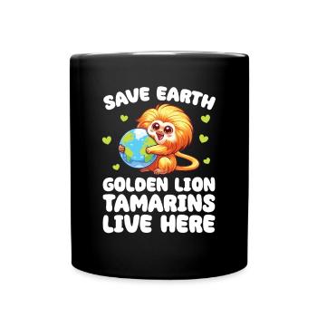 Save the Earth Yellow lion tamarins live here - Full Colour Mug - black - Front