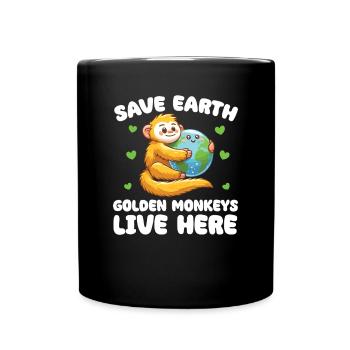 Save the Earth Golden monkeys live here Earth - Full Colour Mug - black - Front