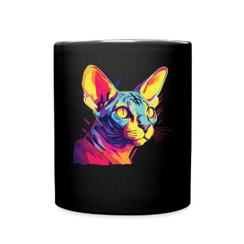 Chat Aquarelle Coloré Sphynx Chat - Mug uni - noir - Devant