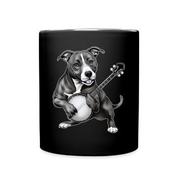 Pitbull Pittie Hund Bluegrass Banjo Spieler - Tasse einfarbig - Schwarz - Vorne