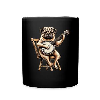 Mops Hund Bluegrass Banjo Spieler - Tasse einfarbig - Schwarz - Vorne