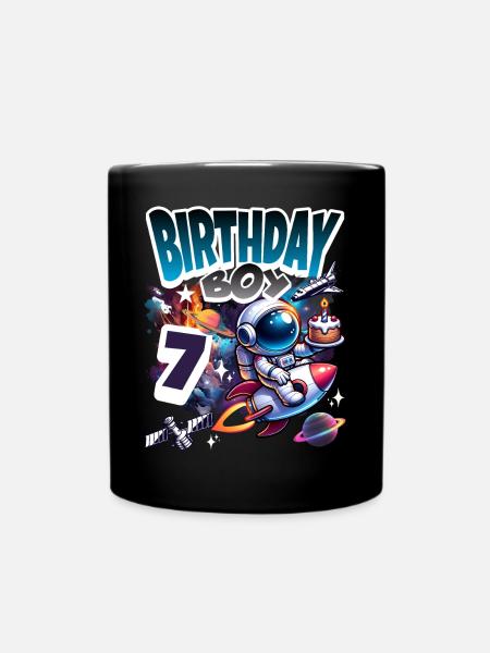 Astronaut 7. Geburtstag Weltall - Tasse einfarbig - Schwarz