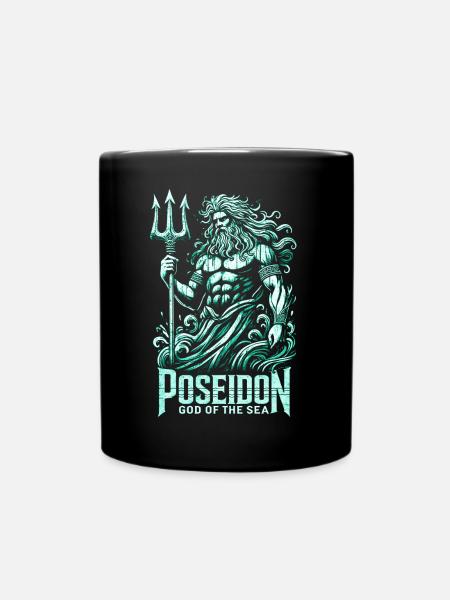 Poseidon - Gott der Meere - Tasse einfarbig - Schwarz