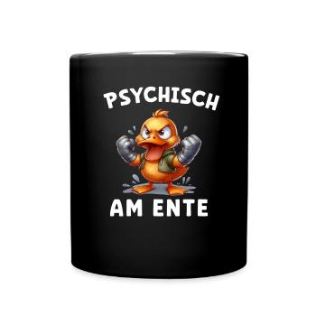 Psychisch am Ente - Ente will boxen - Tasse einfarbig - Schwarz - Vorne