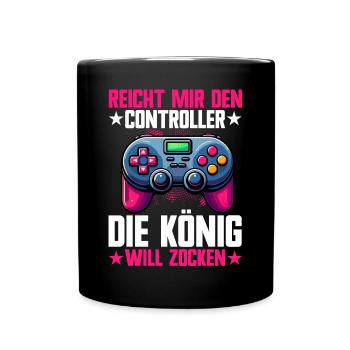 Hands me the controller, the queen wants to play - Full Colour Mug - black - Front