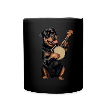Rottweiler Chien Joueur de Banjo Bluegrass - Mug uni - noir - Devant