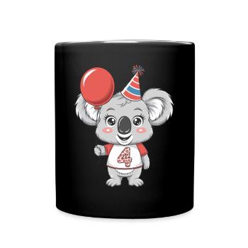 4ème anniversaire Koala avec ballon et chapeau de fête - Mug uni - noir - Devant