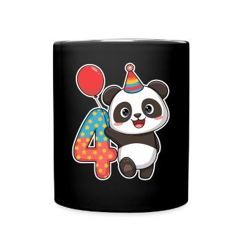 4th Birthday Panda with Balloon and Stars - Full Colour Mug - black - Front