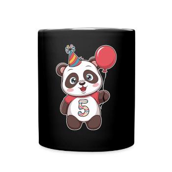 5th Birthday Panda with Balloon and Party Hat - Full Colour Mug - black - Front