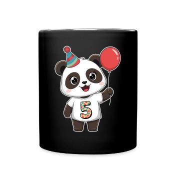 Cute panda with balloon and party hat for the 5th birthday - Full Colour Mug - black - Front