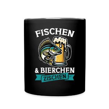 Fishing and Beer Fun Fishing Hobby - Full Colour Mug - black - Front