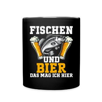 Fishing and Beer Fun Fishing Hobby - Full Colour Mug - black - Front