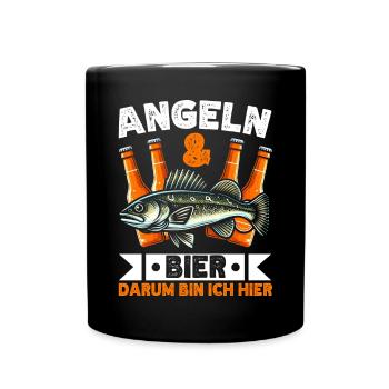 Fishing and Beer Fun Fishing Hobby - Full Colour Mug - black - Front