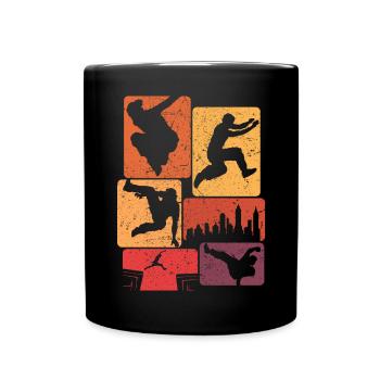 Retro Parkour Athlet Freerunning Stadt Skyline - Tasse einfarbig - Schwarz - Vorne