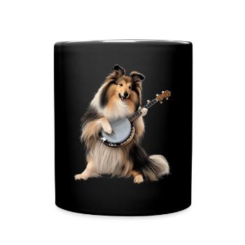 Shetland Sheepdogs Dog Bluegrass Banjo Player - Full Colour Mug - black - Front